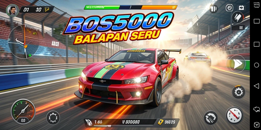 Tampilan gameplay BOS5000 yang mendebarkan saat balapan.