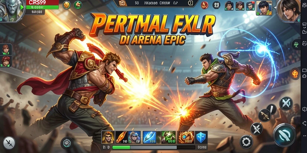 Tampilan gameplay <strong>CRS99</strong> yang epik dengan pertarungan intens.