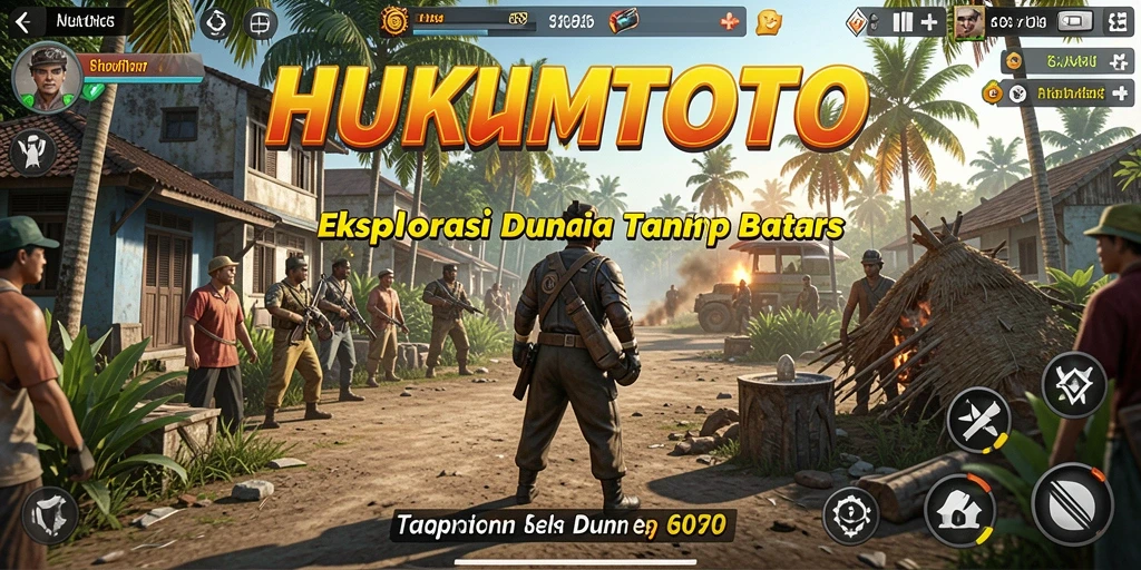 Gameplay HUKUMTOTO yang menampilkan eksplorasi dunia yang kaya.