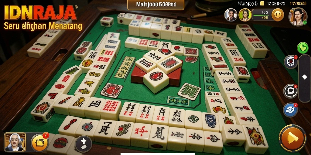 Tampilan utama gameplay Mahjong di game IDNRAJA dengan desain menarik.