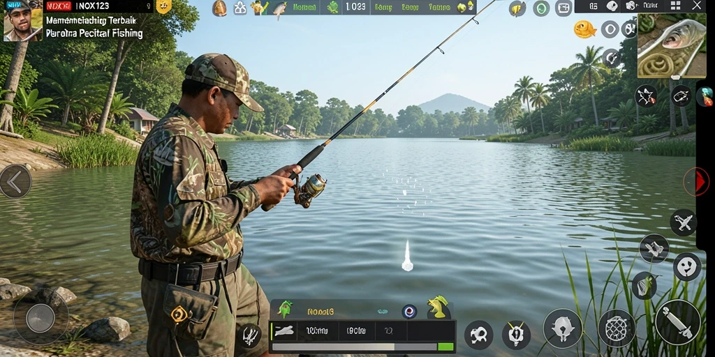 Tampilan gameplay memancing yang menawan dalam NOX123.
