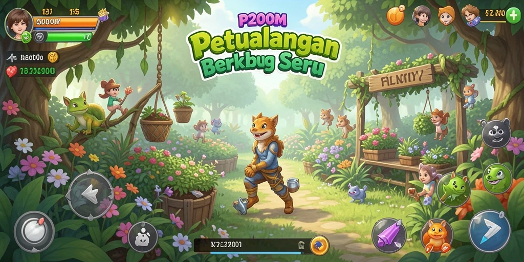 Screenshot P200M menampilkan aktivitas berkebun yang asyik dan interaktif.