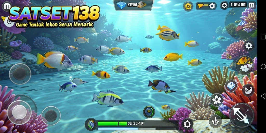 Gambar menampilkan aksi seru dalam permainan Tembak Ikan SATSET138.